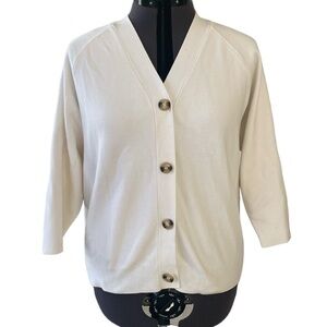 MANGO Button Knit Cardigan 4 Pocket 3/4 Long Sleeve V-Neck